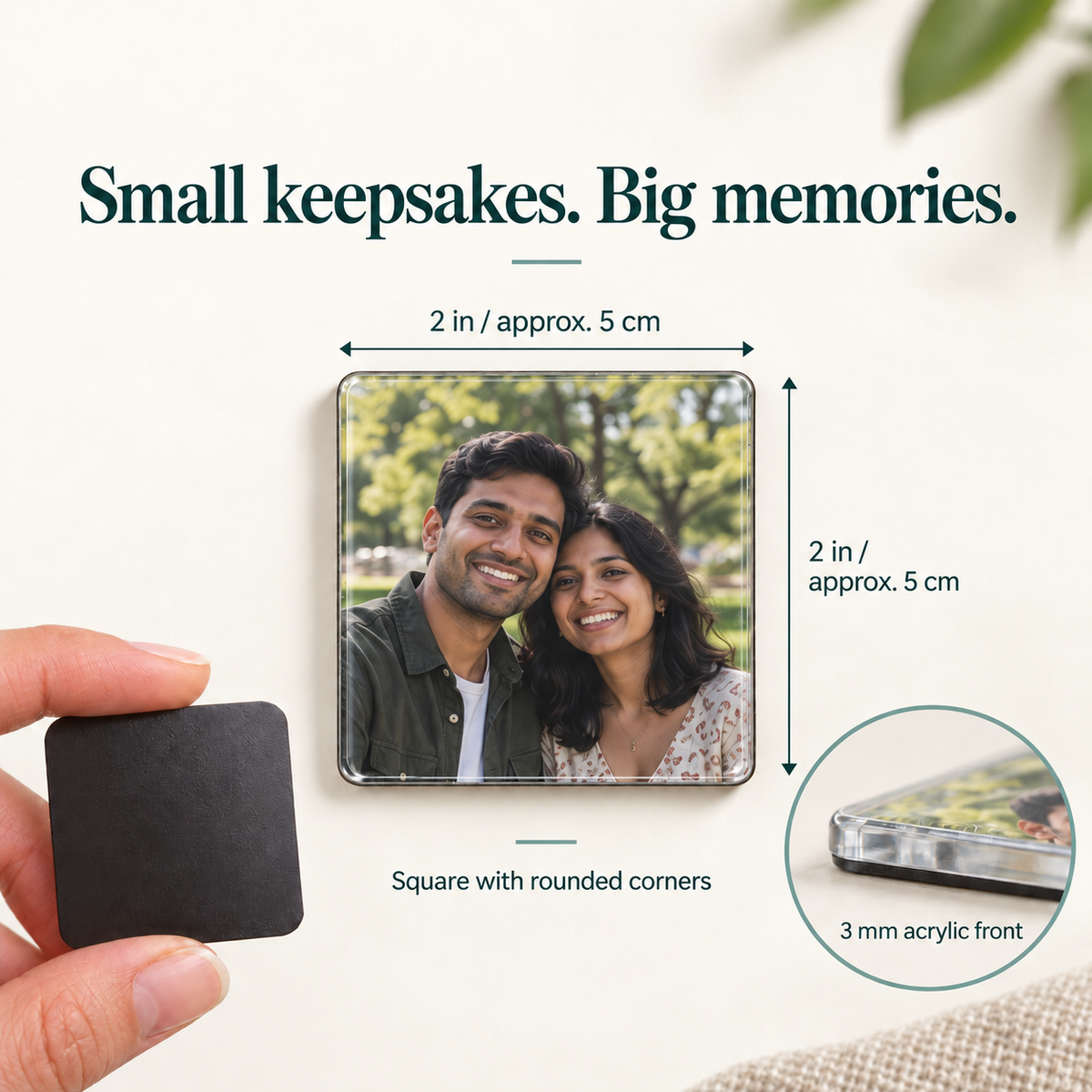 DIY Couple Memories Fridge Magnet Kit — size and finish